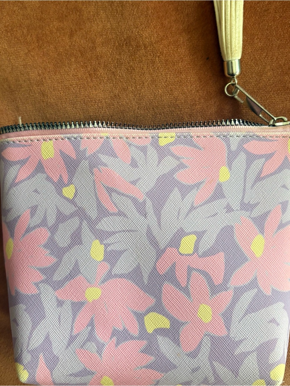 Floral Print Wristlet Pouch in Lavender and Pink